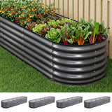Darrahopens Home & Garden > Garden Beds > Garden Beds & Planters Green Fingers 4 Pcs Raised Garden Bed Kit Oval Galvanized Steel Planter Boxes 320x80x56cm, Heavy Duty Metal Elevated Garden Bed for Vegetables Flowers Herbs, with Safety Edging, Gloves & Pegs Included