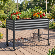 Darrahopens Home & Garden > Garden Beds > Garden Beds & Planters Green Fingers Mobile Raised Garden Bed With Wheels Storage Shelf 81cm Height for Vegetables Herb Charcoal