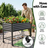 Darrahopens Home & Garden > Garden Beds > Garden Beds & Planters Green Fingers Mobile Raised Garden Bed With Wheels Storage Shelf 81cm Height for Vegetables Herb Charcoal