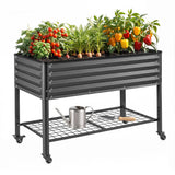 Darrahopens Home & Garden > Garden Beds > Garden Beds & Planters Green Fingers Mobile Raised Garden Bed With Wheels Storage Shelf 81cm Height for Vegetables Herb Charcoal