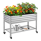 Darrahopens Home & Garden > Garden Beds > Garden Beds & Planters Green Fingers Mobile Raised Garden Bed with Wheels Storage Shelf 81cm Height for Vegetables Herb Silver