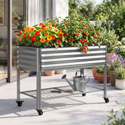 Darrahopens Home & Garden > Garden Beds > Garden Beds & Planters Green Fingers Mobile Raised Garden Bed with Wheels Storage Shelf 81cm Height for Vegetables Herb Silver