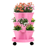 Darrahopens Home & Garden > Garden Beds > Garden Beds & Planters Pink 3-Tier Stackable Strawberry & Vegetable Planter with Mobile Wheel Tray - Space-Saving Vertical Gardening System
