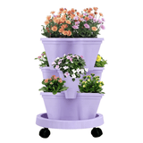 Darrahopens Home & Garden > Garden Beds > Garden Beds & Planters Purple 3-Tier Stackable Strawberry & Vegetable Planter with Mobile Wheel Tray - Space-Saving Vertical Gardening System