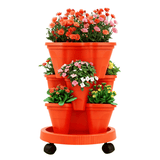 Darrahopens Home & Garden > Garden Beds > Garden Beds & Planters Red 3-Tier Stackable Strawberry & Vegetable Planter with Mobile Wheel Tray - Space-Saving Vertical Gardening System