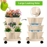 Darrahopens Home & Garden > Garden Beds > Garden Beds & Planters Red 3-Tier Stackable Strawberry & Vegetable Planter with Mobile Wheel Tray - Space-Saving Vertical Gardening System