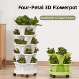 Darrahopens Home & Garden > Garden Beds > Garden Beds & Planters White 3-Tier Stackable Strawberry & Vegetable Planter with Mobile Wheel Tray - Space-Saving Vertical Gardening System