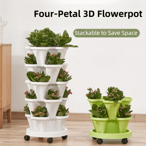 Darrahopens Home & Garden > Garden Beds > Garden Beds & Planters White 3-Tier Stackable Strawberry & Vegetable Planter with Mobile Wheel Tray - Space-Saving Vertical Gardening System