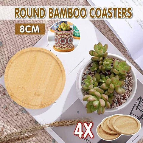 Darrahopens Home & Garden > Garden Beds > Grow Bags 4x Round Bamboo Wooden Coaster Tea Coffee Drink Holders Pallet Beverage Mat Pad
