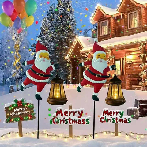 Darrahopens Home & Garden > Garden Lights > Other Outdoor Lights Warm white light Solar Powered Christmas Garden Stake - Metal Santa Claus with Glowing Lantern - Warm White LED Outdoor Decoration - 82cm Height