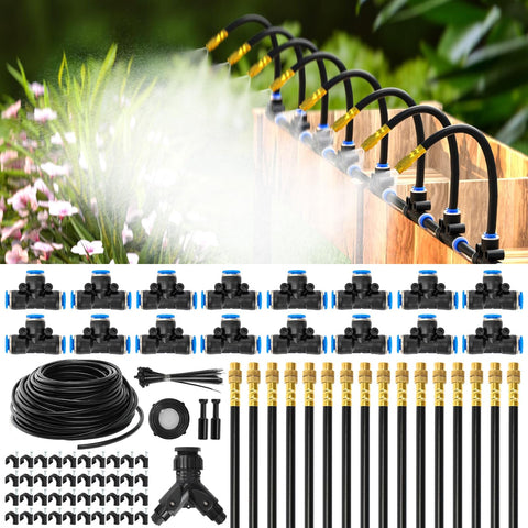 Darrahopens Home & Garden > Garden Tools > Garden Hoses 100Ft 1/4" Drip Irrigation System, Garden Irrigation Kit with 16pcs Adjustable Copper Nozzles,Automatic Atomizing Watering Sprinkler System for Outdoor,Raisedbed,Lawn,Greenhouse