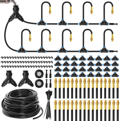 Darrahopens Home & Garden > Garden Tools > Garden Hoses 200Ft 1/4" Drip Irrigation System,Garden Irrigation Kit with 32pcs Adjustable Copper Nozzles,Automatic Atomizing Watering System for Outdoor Plants,Raised Bed,Yard,Potted Plant,Lawn