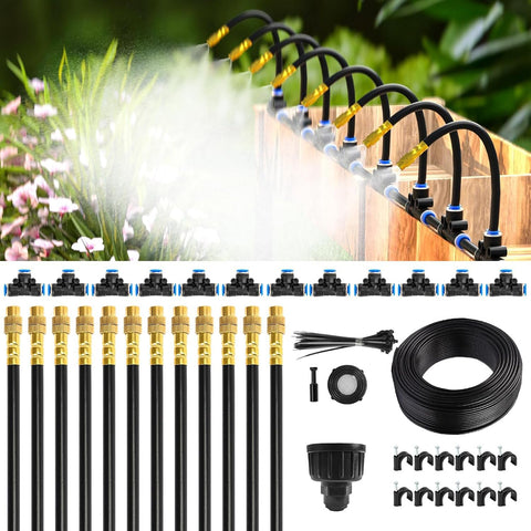 Darrahopens Home & Garden > Garden Tools > Garden Hoses 50Ft 1/4" Drip Irrigation System,Garden Irrigation Kit with 12pcs 360° Adjustable Copper Nozzles,Automatic Watering System for Outdoor,Raised Bed,Potted Plant,Greenhouse Accessories for Yard