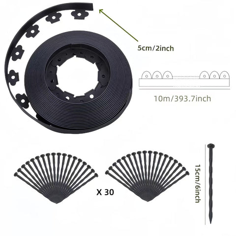 Darrahopens Home & Garden > Garden Tools > Gardening Accessories Black L-Shape PE Landscape Edging Roll Kit (5CM Height x 10M Long) - Anti-Root Lawn & Garden Divider with 30 Ground Stakes
