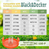 Darrahopens Home & Garden > Garden Tools > Gardening Accessories Black \u0026 Decker Trimmer Replacement Spools 6 Pack 1.65mm Line 10m Each Compatible with Black \u0026 Decker Extra Spring \u0026 Cap