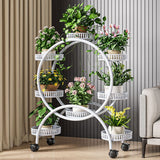Darrahopens Home & Garden > Garden Tools > Gardening Accessories Fin White Metal Plant Stand 6-Potted Flower Pot Holder W Wheels 4 Tier Display Shelf