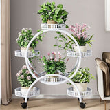 Darrahopens Home & Garden > Garden Tools > Gardening Accessories Fin White Metal Plant Stand 6-Potted Flower Pot Holder W Wheels 4 Tier Display Shelf