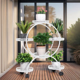 Darrahopens Home & Garden > Garden Tools > Gardening Accessories Fin White Metal Plant Stand 6-Potted Flower Pot Holder W Wheels 4 Tier Display Shelf