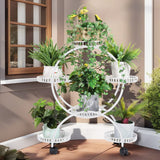 Darrahopens Home & Garden > Garden Tools > Gardening Accessories Fin White Metal Plant Stand 6-Potted Flower Pot Holder W Wheels 4 Tier Display Shelf