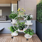 Darrahopens Home & Garden > Garden Tools > Gardening Accessories Fin White Metal Plant Stand 6-Potted Flower Pot Holder W Wheels 4 Tier Display Shelf