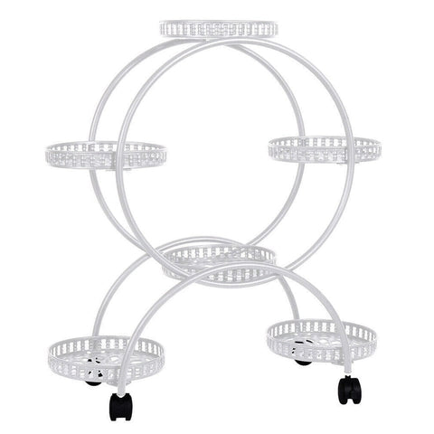 Darrahopens Home & Garden > Garden Tools > Gardening Accessories Fin White Metal Plant Stand 6-Potted Flower Pot Holder W Wheels 4 Tier Display Shelf