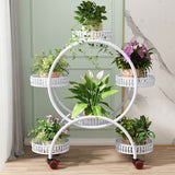 Darrahopens Home & Garden > Garden Tools > Gardening Accessories Fin White Metal Plant Stand 6-Potted Flower Pot Holder W Wheels 4 Tier Display Shelf