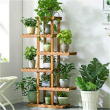 Darrahopens Home & Garden > Garden Tools > Gardening Accessories Fin Xxl Carbonized Wood Plant Stand 11 Pots Bonsai Display Shelf Flower Rack Corner