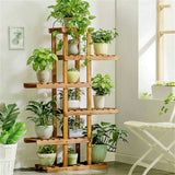 Darrahopens Home & Garden > Garden Tools > Gardening Accessories Fin Xxl Carbonized Wood Plant Stand 11 Pots Bonsai Display Shelf Flower Rack Corner