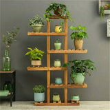 Darrahopens Home & Garden > Garden Tools > Gardening Accessories Fin Xxl Carbonized Wood Plant Stand 11 Pots Bonsai Display Shelf Flower Rack Corner