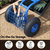 Darrahopens Home & Garden > Garden Tools > Gardening Accessories Gardeon Garden Seat with Wheels 360 Swivel Adjustable Height Rolling Stool 150kg