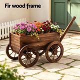 Darrahopens Home & Garden > Garden Tools > Gardening Accessories Gardeon Wooden Planter Cart Garden Decor Plant Stand Fir Wood Flower Wagon Wheels XL