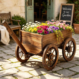 Darrahopens Home & Garden > Garden Tools > Gardening Accessories Gardeon Wooden Planter Cart Garden Decor Plant Stand Fir Wood Flower Wagon Wheels XL