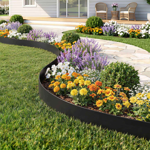 Darrahopens Home & Garden > Garden Tools > Gardening Accessories Green Fingers Garden Edging 60ft 30pcs Flexible Garden Border Plastic Lawn Edging Black