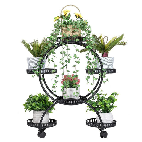 Darrahopens Home & Garden > Garden Tools > Gardening Accessories Metal Plant Stand Rack 4Tier Indoor Flower Pot Stand with Wheels for Living Room