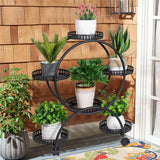 Darrahopens Home & Garden > Garden Tools > Gardening Accessories Metal Plant Stand Rack 4Tier Indoor Flower Pot Stand with Wheels for Living Room