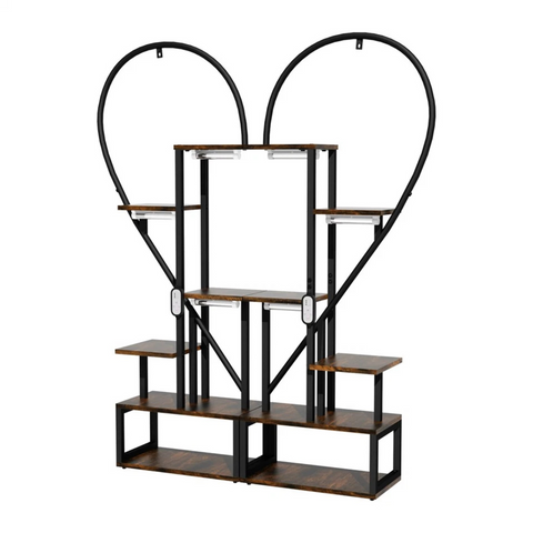 Darrahopens Home & Garden > Garden Tools > Gardening Accessories P&P Black & Brown Heart-Shaped Plant Stand with USB Grow Lights for Indoor Plant Display