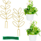 Darrahopens Home & Garden > Garden Tools > Gardening Accessories Plant Support Climbing Plants - Leaf-Shaped Plant Climbing Rack - Decorative Plant Stick for Indoors - Includes 20 Tie Straps - Gold