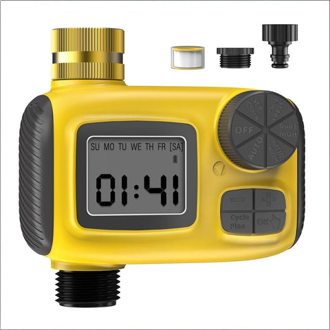 Darrahopens Home & Garden > Garden Tools > Gardening Accessories Smart Outdoor Watering Timer with Rain Delay & Manual Mode – Automatic Garden Irrigation Controller for Lawn, Patio, Pool and Vegetable Garden (Yellow)