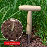 Darrahopens Home & Garden > Garden Tools > Gardening Tools 2 Pack Gardening Dibber with T-Shaped Wooden Handle Chrome Tip Seed Sower and Transplanting Tool with Measurement Scale for Local Garden Maintenance