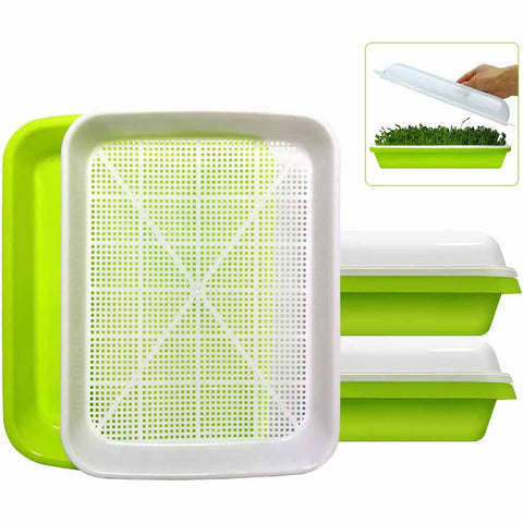 Darrahopens Home & Garden > Garden Tools > Gardening Tools 2-Pack Seed Sprouter Trays with Lids BPA-Free, Soil-Free Wheatgrass Growing Kit for Beans, Sprouts, Microgreens
