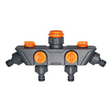 Darrahopens Home & Garden > Garden Tools > Gardening Tools 4-Way Distributor, 4 Ports, Orange, Metal/Plastic, Ball Valve, Garden Valve, Connector, Distributor
