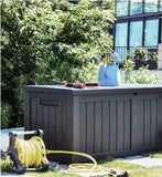 Darrahopens Home & Garden > Garden Tools > Gardening Tools 60 Gallon Outdoor Storage Deck Box, 227L Resin Patio Storage Box with Lockable Lid, Waterproof-Look Rattan Deck Box for Cushions, Garden Tools, Pool Accessories, Toys, Patio, Garden and Porch
