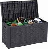 Darrahopens Home & Garden > Garden Tools > Gardening Tools 60 Gallon Outdoor Storage Deck Box, 227L Resin Patio Storage Box with Lockable Lid, Waterproof-Look Rattan Deck Box for Cushions, Garden Tools, Pool Accessories, Toys, Patio, Garden and Porch