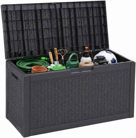 Darrahopens Home & Garden > Garden Tools > Gardening Tools 60 Gallon Outdoor Storage Deck Box, 227L Resin Patio Storage Box with Lockable Lid, Waterproof-Look Rattan Deck Box for Cushions, Garden Tools, Pool Accessories, Toys, Patio, Garden and Porch