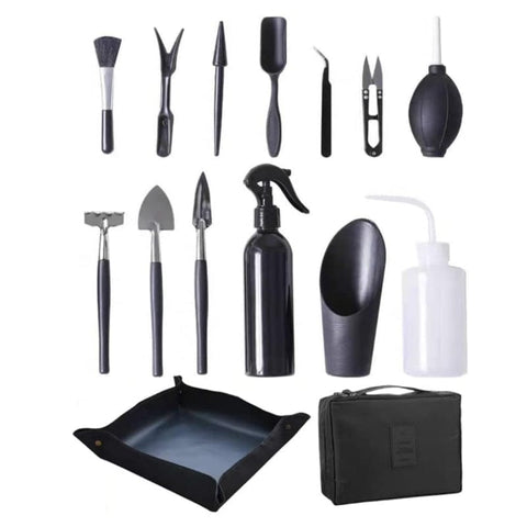 Darrahopens Home & Garden > Garden Tools > Gardening Tools Black 13 Piece Succulent Gardening Tool Set with 50x50cm Repotting Mat and Storage Bag for Indoor Miniature Plant Care Home Gardening Gift Australia