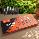 Darrahopens Home & Garden > Garden Tools > Gardening Tools Heavy-Duty 5-Piece Gardening Tool Set – 3 Pruning Shears & 2 Folding Saws, Stainless Steel Blades, Ergonomic Handles, Compact Storage – Ideal for Trees, Shrubs, Camping, and Gift-Giving