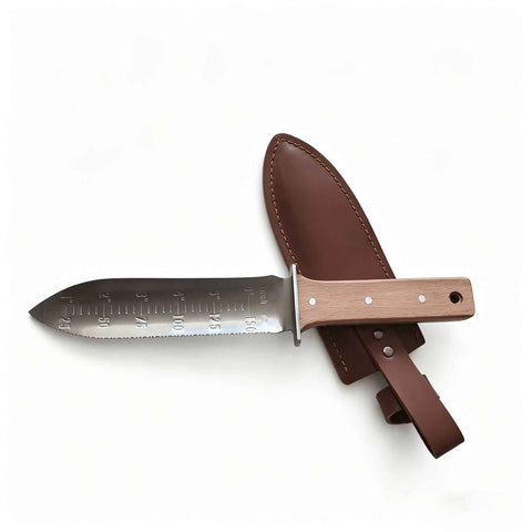 Darrahopens Home & Garden > Garden Tools > Gardening Tools Measuring Gardening Knife with Leather Sheath for Precise Garden Work-Brown