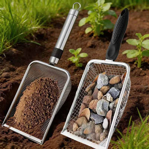 Darrahopens Home & Garden > Garden Tools > Gardening Tools Stainless Steel Garden Sieve Scoop for Soil and Debris Separation-Silver
