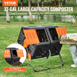 Darrahopens Home & Garden > Garden Tools > Gardening Tools VEVOR Compost Bin 37 Gal Dual-Chamber Composter Tumbler Rotating Sliding Doors