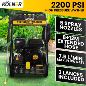 Darrahopens Home & Garden > Garden Tools Kolner Lt-12a 7hp 2200psi Petrol Engine High Pressure Washer 7.5lpm